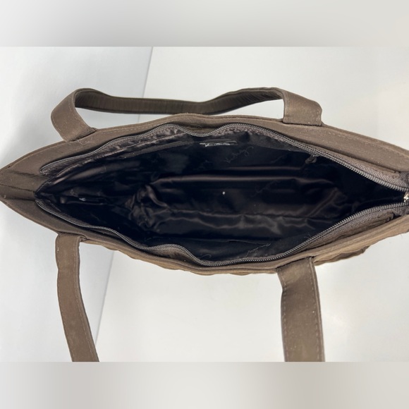 Vera Bradley Espresso Brown Quilted Cotton Laptop Bag Carry On Satchel Tote - Picture 8 of 12